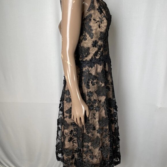 NEW DRESS THE POPULATION Cocktail Dress Black/Nude Size M Tahani Floral Midi - Picture 8 of 9